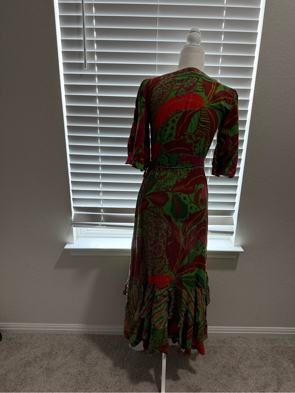 Farm Rio Tropical Floral Wrap Dress in Green & Red - Picture 8 of 11